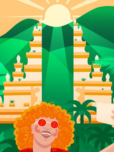Bali travel illustration - Picture perfect detail Balinese temple