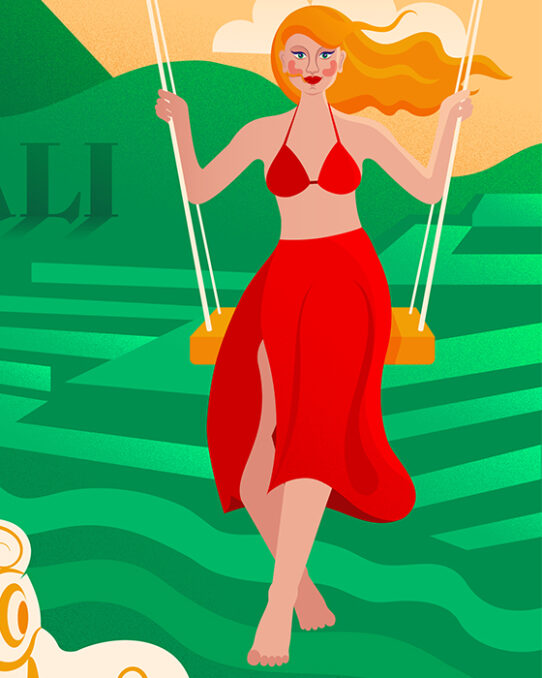 Bali travel illustration - Wonder and wander detail girl in a swing