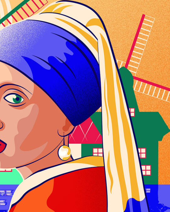 Detail illustration & Animation - The girl with a pearl earring - Tribute to Johannes Vermeer created by ©Loredana Codau 2020