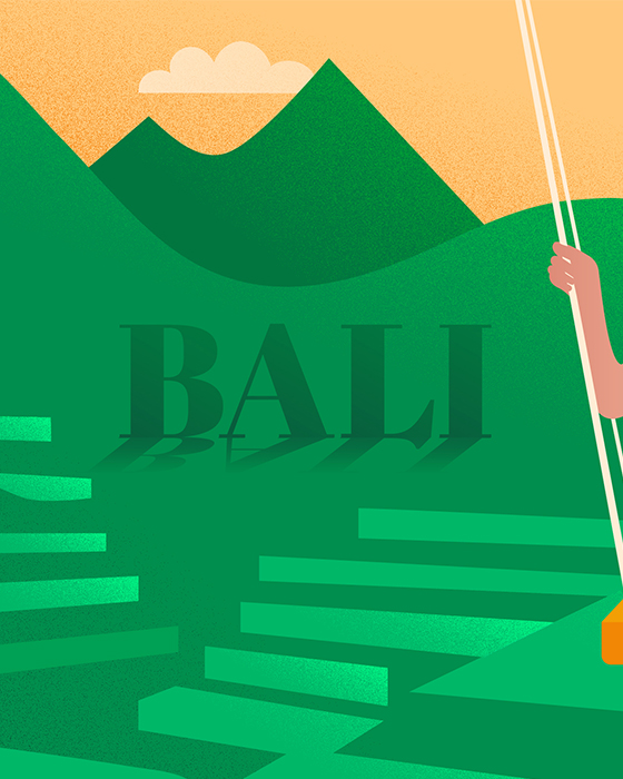 Bali travel illustration - Wonder and wander detail Bali text