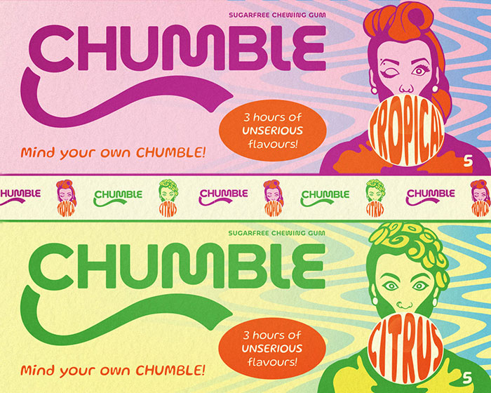 Chewing Gum packaging design dieline Tropical and Citrus illustrations , inspired by pop art
