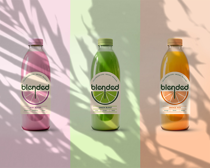Cold pressed juice branding and packaging design Blended by ©Loredana Codau
