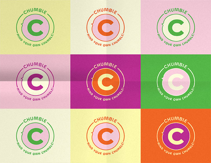 Chumble Chewing Gum lettermark logo variations by Loredana Codau