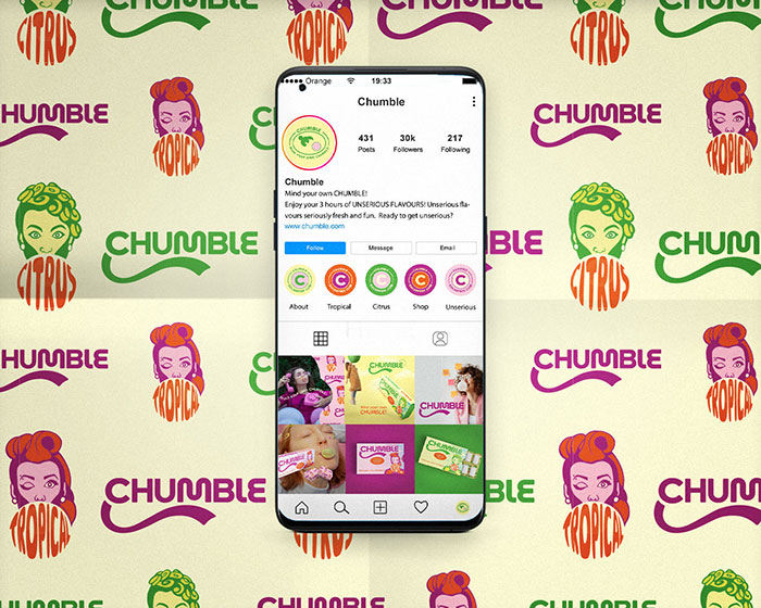 Chumble Chewing Gum Instagram brand feed mockup by Loredana Codau