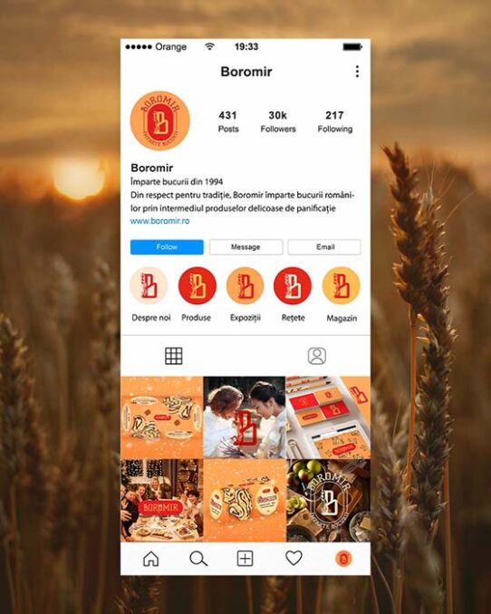 Boromir bakery rebranding social media page Instagram design mockup