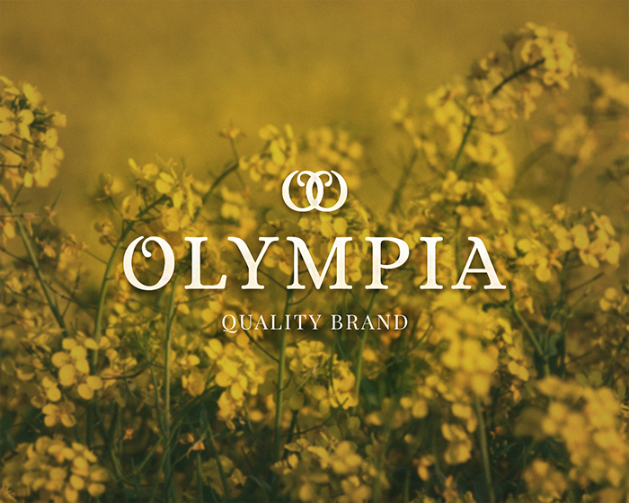 Rebranding Olympia mockup primary logo - behind the logo there is a mustard flowers field -passion project by ©Loredana Codau 2021