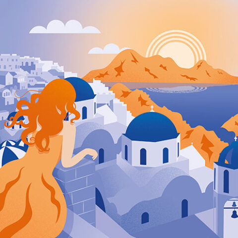 Travel editorial illustrations – Santorini, Algarve and Sahara Desert