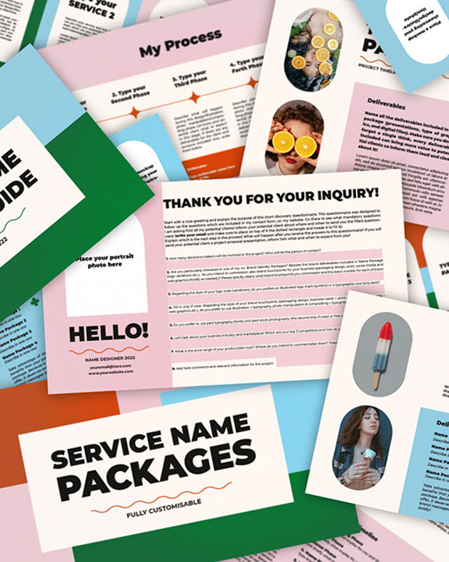 Preview Services Guide Interactive Presentation Template and Brand Discovery Interactive Questionnaire for Freelance Creatives ©Loredana Codau 2022
