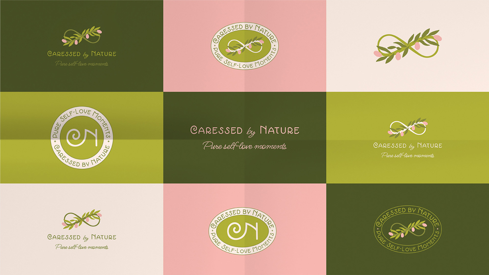Organic skincare brand identity design project - Caressed by Nature – brand logo variations