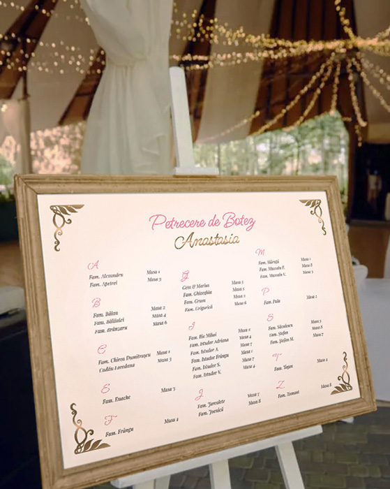 Mockup for Custom illustrated digital baptism pack depicting the guest seating board placed at the entrance of the restaurant